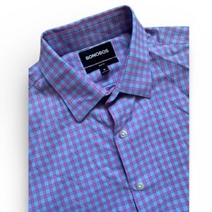 Bonobos Mens Slim Fit Shirt Medium Blue Pink Plaid Button Up Casual Business